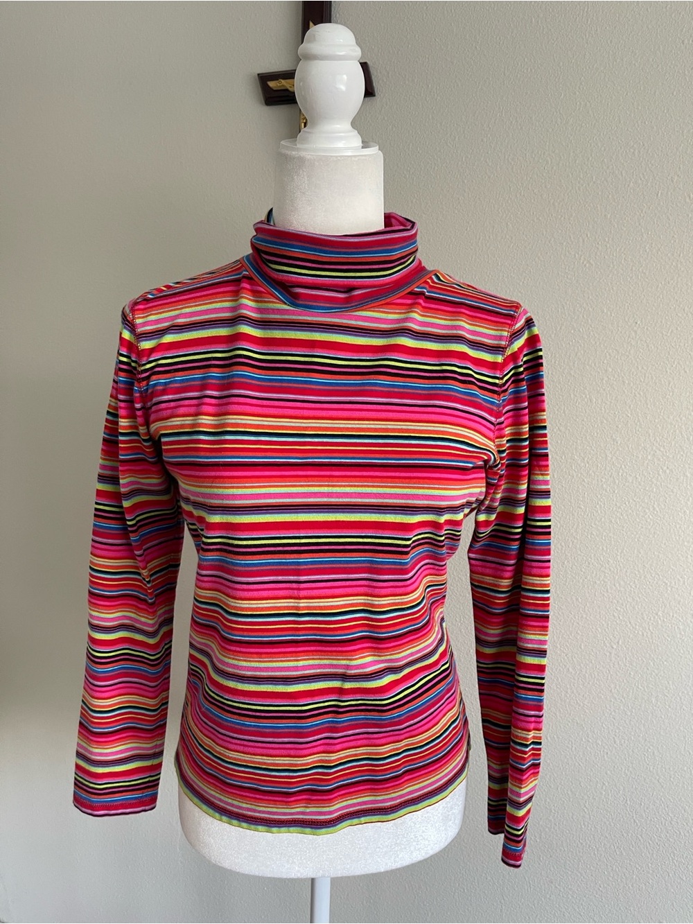 Liz Claiborne Pink Multi-Stripe Turtleneck Long Sleeve Top